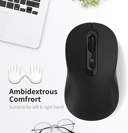 Wireless Mouse, 2026 New Model, Silent Click Ergonomic Design, Portable, 4 Buttons, Adjustable DPI (800/1200/1600), for Laptop/PC/Office (Black)