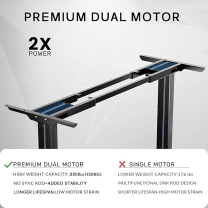 CROWNFURN Dual Motor Electric Standing Desk Frame,Height Adjustable Desk Legs with 330 lbs Capacity,Ergonomic Sit Stand Up Base Workstation for Home Office,Black Frame Only