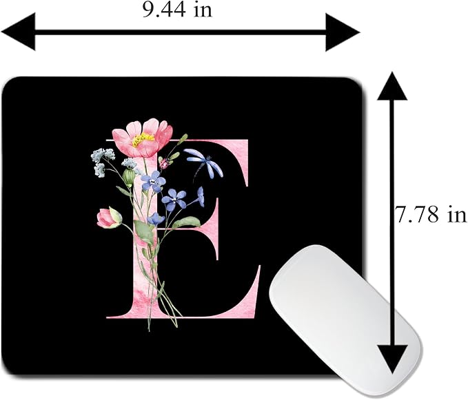 Mouse Pad Pinks Flowers Initial Letters Mousepad Desktop Laptop Computer Accessories Home Office Gaming Work Desk Computer Non-Slip Rubber Monogram Floral Alphabet A-Z mousepad (E)