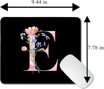 Mouse Pad Pinks Flowers Initial Letters Mousepad Desktop Laptop Computer Accessories Home Office Gaming Work Desk Computer Non-Slip Rubber Monogram Floral Alphabet A-Z mousepad (E)