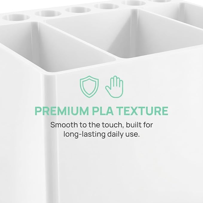 Adoric 3D Printed PLA Desk Organizer, Multifunctional Pen Holder with 7 Slots & 3 Compartments for Office, School, Makeup Brushes