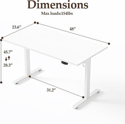 Klicelor 48 Inch Electric Standing Desk, Height Adjustable Office Desk, Sit Stand Up Computer Desk with Memory Preset, Two-Piece Desktop, White