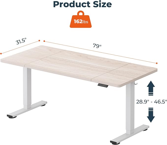 Standing Desk,Large 79x31 Inches Height Adjustable Stand Up Desks with Cable Management, Home Office Computer Desk 2 Box Packaging with Cup Holder & Memory Preset, White Wood Grain