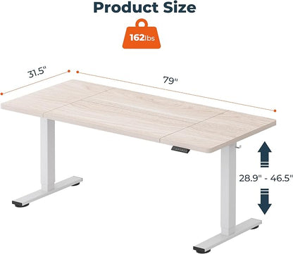Standing Desk,Large 79x31 Inches Height Adjustable Stand Up Desks with Cable Management, Home Office Computer Desk 2 Box Packaging with Cup Holder & Memory Preset, White Wood Grain