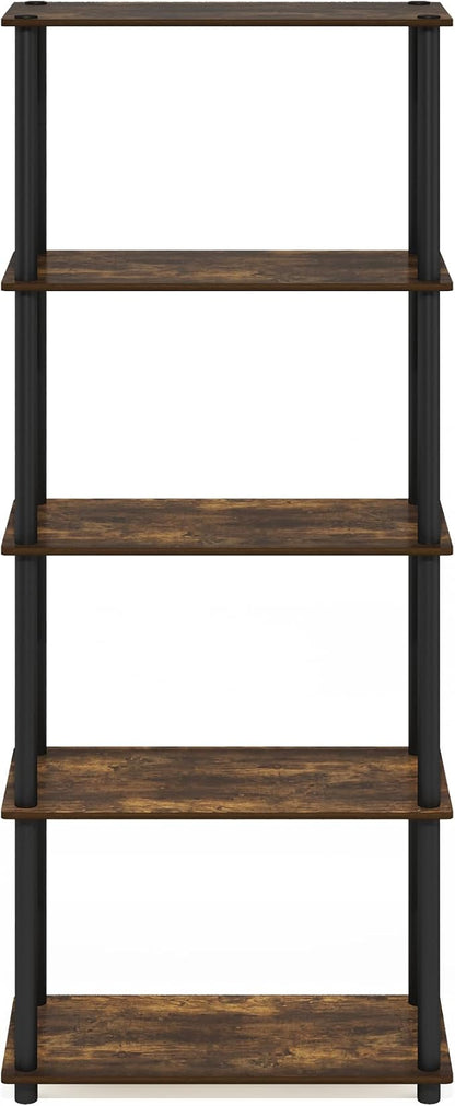 Furinno Turn-N-Tube Storage Shelves, 5-Tier Book Shelf, Corner Shelf, Toolless Open Shelves, for Organization and Storage, Living Room, Garage, Home Office, Amber Pine