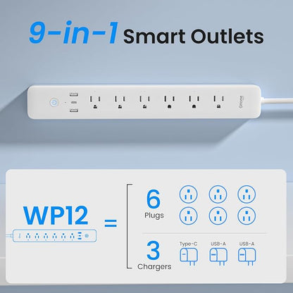 GHome Smart Power Strip, WiFi Surge Protector with 6 Individually Controlled Outlets, 3 USB Ports, Compatible with Alexa & Google Home