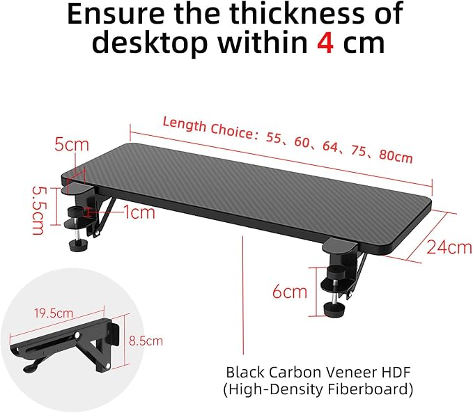 Sisyphy Ergonomics Desk Extender Tray, 25.2x9.5" Punch-Free Clamp on, Foldable Keyboard Drawer Tray, Table Mount Arm Wrist Rest Shelf, Computer Elbow Arm Support