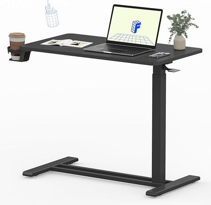 FLEXISPOT Mobile Standing Desk with Wheels Pneumatic Laptop Desk Rolling Computer Cart Movable Height Adjustable Small Sit Stand Workstation Home Use (31.5" W x 17.7" D, Black)