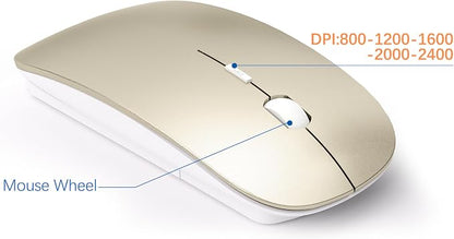 Wireless Keyboard and Mouse Ultra Slim Combo, TopMate 2.4G Silent Compact USB 2400DPI Mouse and Scissor Switch Keyboard Set with Cover, Batteries Included, for PC/Laptop/Windows/Mac - Gold White