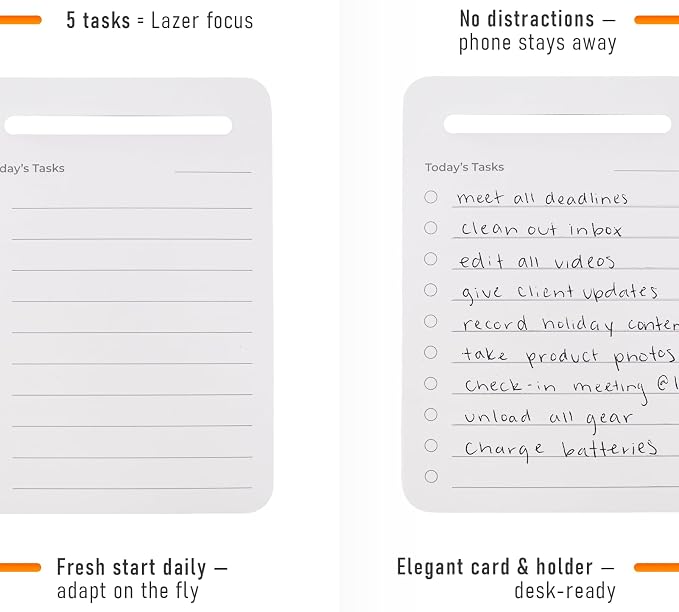 Unstoppable Tasks – 31 Blank Daily To-Do Cards with Aluminum Desk Card Holder, Minimalist Office Productivity To-Do Cards, Modern Desk Gift for Teams, Managers & Students (Silver)
