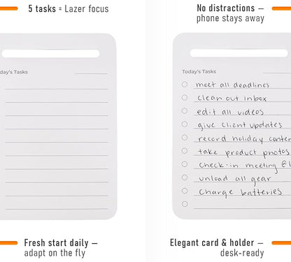 Unstoppable Tasks – 31 Blank Daily To-Do Cards with Aluminum Desk Card Holder, Minimalist Office Productivity To-Do Cards, Modern Desk Gift for Teams, Managers & Students (Black)