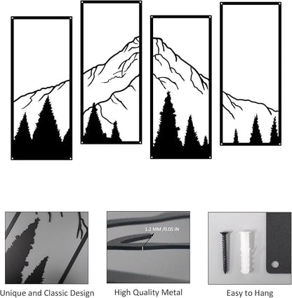 ruelen 4 Pcs Metal Mountain and Forest Wall Decor Line Drawing Wall Art Abstract Minimalist Wall Art Rustic Nature Wall Decor for Home Office Kitchen Bathroom Living Room(Black, large)