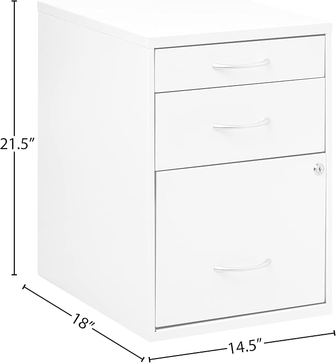 OSP Home Furnishings HPB Heavy Duty 3-Drawer Metal File Cabinet for Standard Files and Office Supplies, White Finish