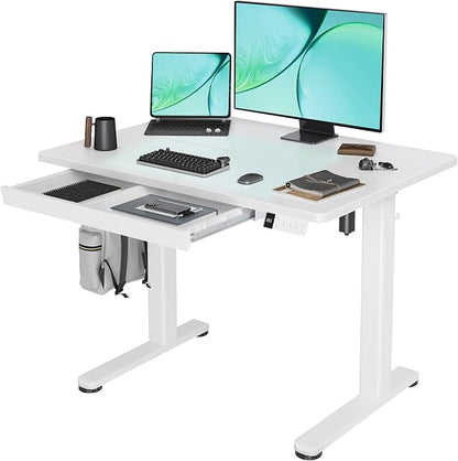 Claiks Standing Desk with Drawers, Stand Up Electric Standing Desk Adjustable Height, Sit Stand Desk Computer Workstation, 40 Inch, White