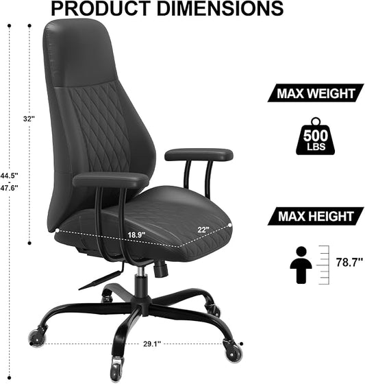 E-Ser Leather Desk Chair, Mid Century Modern Office Chair, Black | Lumbar Support, Ergonomic, 360° Swivel, Rubber Rolling Wheels, Adjustable Height, for Adults