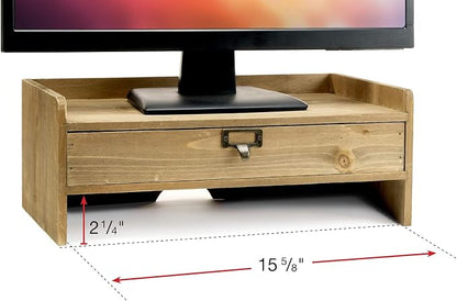 Excello Global Products Wooden Monitor Stand: Includes Drawer for Desktop Organization of Notebooks, Pens, Pencils & Office Supplies (Brown)