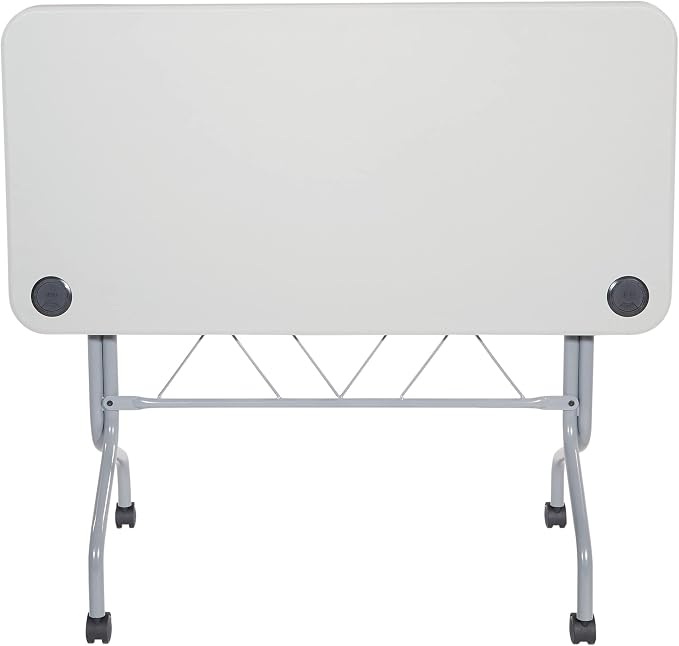 Office Star Resin Multipurpose Flip Training Table with Locking Casters for Home or Office, 4 Feet Light Gray