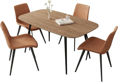 HIPIHOM 47.2'' Dining Table Set for 4,Modern Wood Dining Table,Leather Dining Chairs 4,Table and Chairs Set of 4,Ideal for Kitchen Dining Room (Walnut Color Table + 4 Brown Chairs, 47.2")