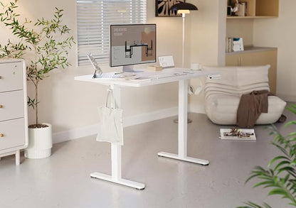 YDN Electric Standing Desk Adjustable Height, 35 x 20 Inches Stand up Desk with Cable Management, Home Office Desks with Splice Board & White Frame, White Top