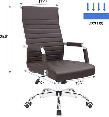 KaiMeng Ribbed Office Desk Mid Back Computer Chair Height Adjustable Conference Executive Task Swivel PU Leather (Brown)