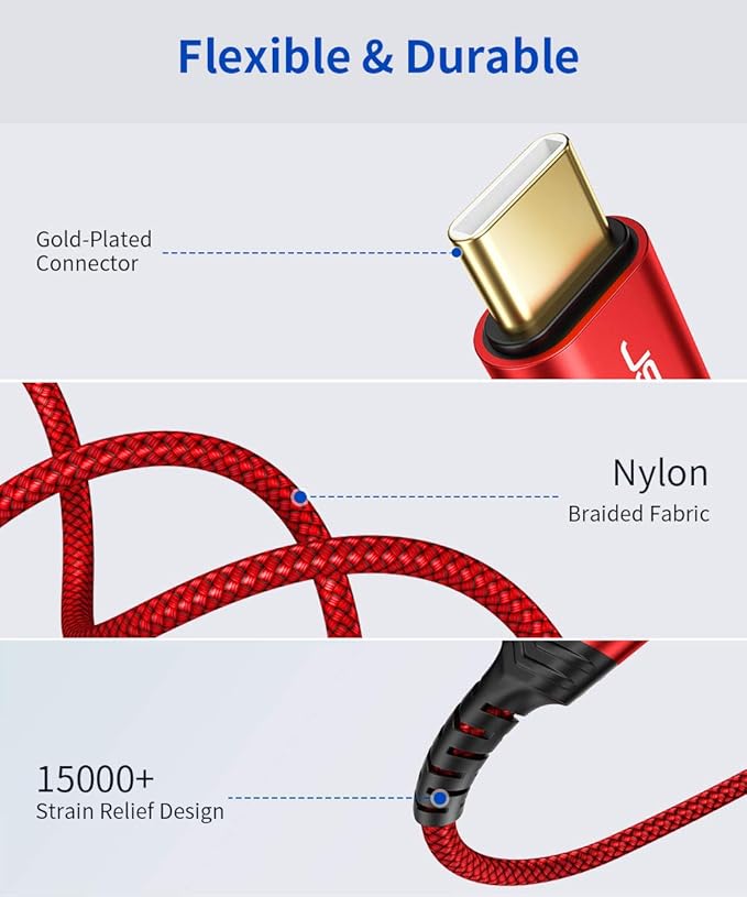 JSAUX USB B to USB C Cable 10ft, USB C Printer Cable Compatible with MacBook Pro, HP, Epson, Canon, Brother, Lexmark, Xerox Printers and Scanner-Red (Pack of 2)