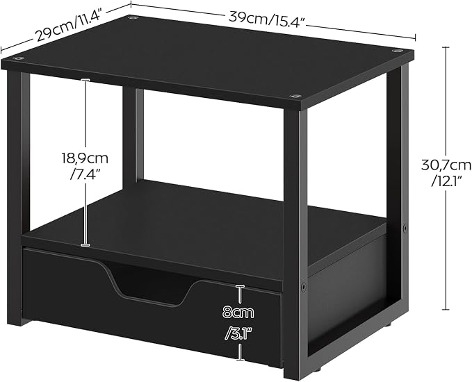 YATINEY Desktop Printer Stand, 2-Tier Printer Table with Non-Woven Drawer, Multi-Purpose Desk Organizer for Home Office, Under Desk Open Organizer Shelf, Black PS01BB