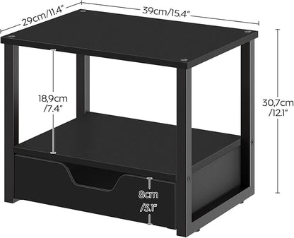 YATINEY Desktop Printer Stand, 2-Tier Printer Table with Non-Woven Drawer, Multi-Purpose Desk Organizer for Home Office, Under Desk Open Organizer Shelf, Black PS01BB