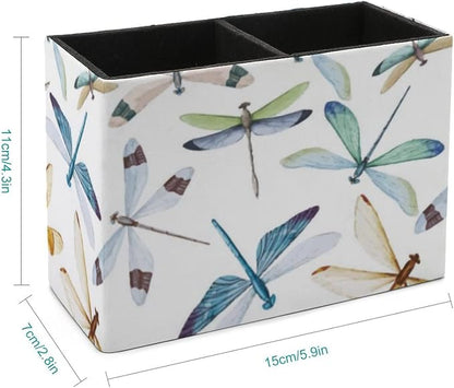 Niapessel Pencil Holder for Desk, Watercolor Dragonfly Pen Holder Storage Desktop Pen Organizer Desk Pencil Organizer Makeup Brush Holder for Office School College Leather