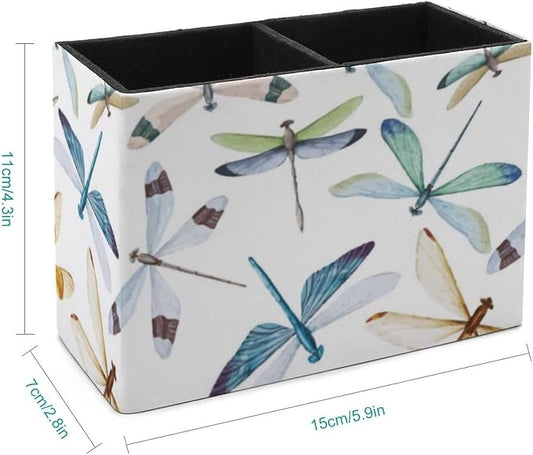 Niapessel Pencil Holder for Desk, Watercolor Dragonfly Pen Holder Storage Desktop Pen Organizer Desk Pencil Organizer Makeup Brush Holder for Office School College Leather