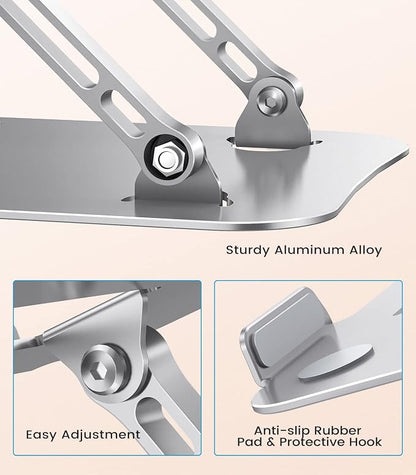JOIOT Adjustable Aluminum Laptop Stand, Ergonomic Riser for 11-16" Laptops | Free Height Adjustable，Hollow Vent for Fast Cooling, Anti-Slip Silicone Pad, Foldable Portable for Home Office Travel