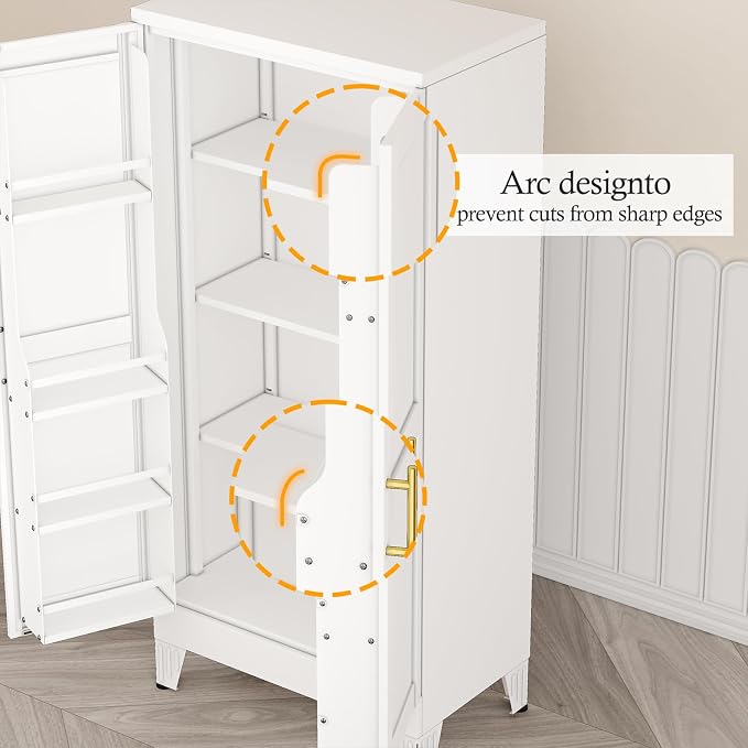 White Pantry Storage Cabinet, 48" Kitchen Pantry with Doors and 3 Adjustable Shelves, Metal Freestanding Buffet Cupboards Sideboard, for Office, Home, Garage, School