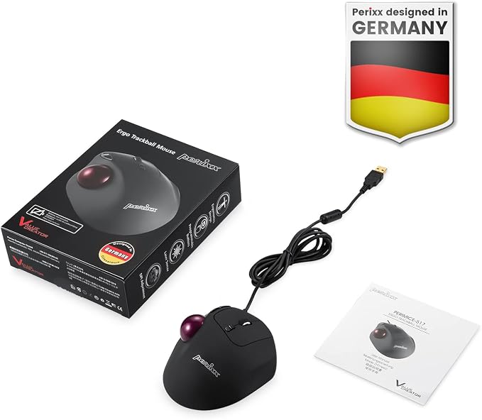 Perixx Perimice-517 Wired Trackball USB Mouse, 7 Button Design, Build-in 1.34 Inch Trackball with Pointing Feature