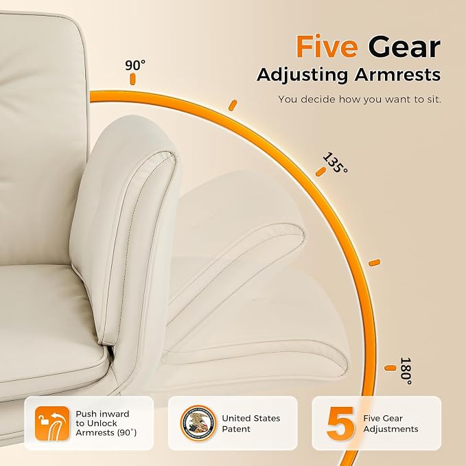 amseatec Criss Cross Chair with Natural Sisal Cat Scratch Pad, 5-Gear Adjustable Armrests, 360° Silent Casters,pet-Friendly Office, Gaming, Leisure, and Make up Vantiy Desk Chair(Cream)