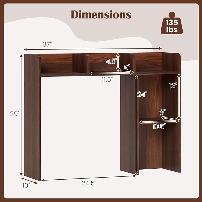 LDAILY Desktop Shelf, Multipurpose Wood Desk Hutch for Max 27" Computer Monitor, Countertop Storage Hutch with 5 Shelves, 3 Tier Desktop Display Rack for Dorm Office Home(Walnut)