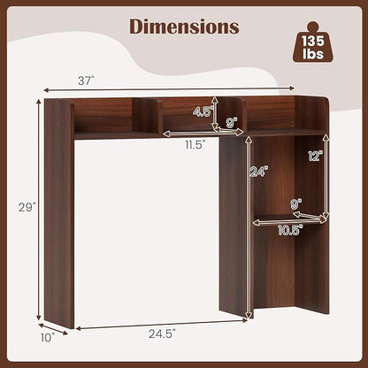 LDAILY Desktop Shelf, Multipurpose Wood Desk Hutch for Max 27" Computer Monitor, Countertop Storage Hutch with 5 Shelves, 3 Tier Desktop Display Rack for Dorm Office Home(Walnut)