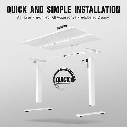 Veken 47.2 Inch Large Electric Standing Desk, Heights Adjustable, Sit to Stand Up, Work Home Office Computer Table for Study, Walking Pad, Writing, and Games, Wooden Desktop Desks, White