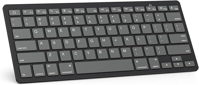 OMOTON Ultra-Slim Bluetooth Keyboard for iPad 11th/10th/9th/8th/7th, iPad Pro/Air/Mini and iPhone Series, Wireless iOS Keyboard with 12 Multimedia Keys for Office, School, Graphite Black & Gray