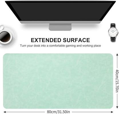 Desk Pad Soft PU Leather Large Mouse Pad Laptop Computer Desk Mat Table Blotter Flat Smooth Waterproof Non-Slip Desktop Protector Write Pad for Office and Home (Light Green, 60x35cm)