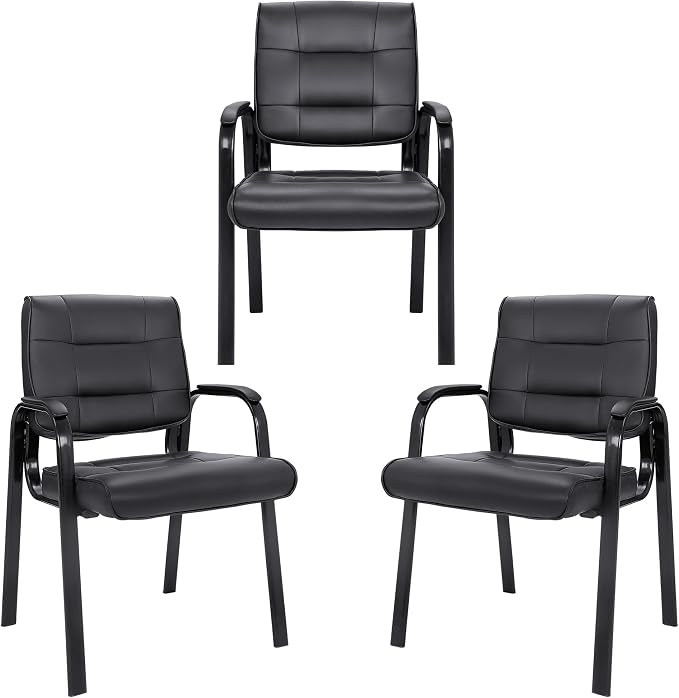 SUPER DEAL Office Guest Chair Bonded Leather Executive Side Chair Reception Chair W/Solid Metal Frame Home Office Furniture Set of 3