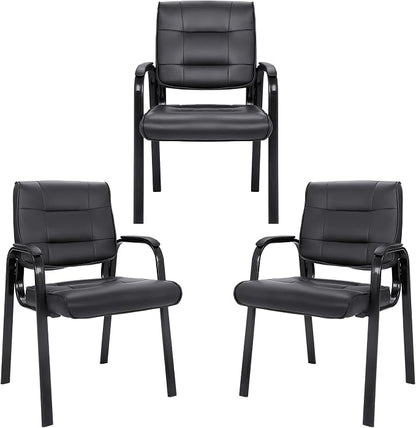SUPER DEAL Office Guest Chair Bonded Leather Executive Side Chair Reception Chair W/Solid Metal Frame Home Office Furniture Set of 3