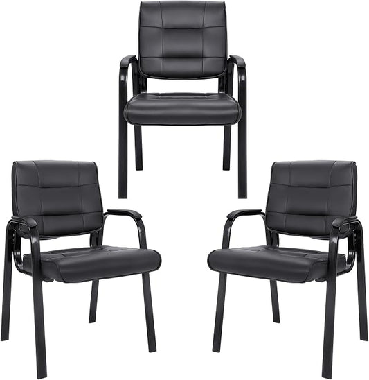 SUPER DEAL Office Guest Chair Bonded Leather Executive Side Chair Reception Chair W/Solid Metal Frame Home Office Furniture Set of 3