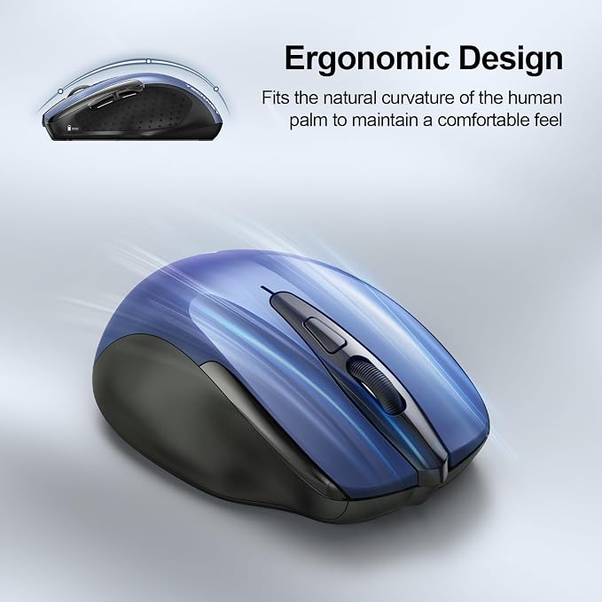 TECKNET Wireless Mouse (2.4G & BT5.0/3.0) Silent 4800 DPI Computer USB A & Bluetooth Mouse 6 Buttons, Wide Compatibility - Blue