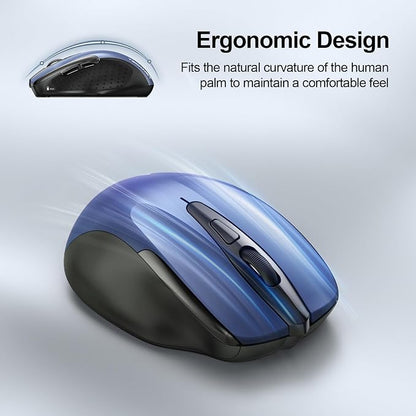 TECKNET Wireless Mouse (2.4G & BT5.0/3.0) Silent 4800 DPI Computer USB A & Bluetooth Mouse 6 Buttons, Wide Compatibility - Blue