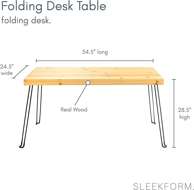 Sleekform Wooden Folding Desk - Small Folding Table Portable with Collapsible Hairpin Legs - Wood Foldable Desks for Small Spaces - Space Saving Portable Computer Desk - Birch
