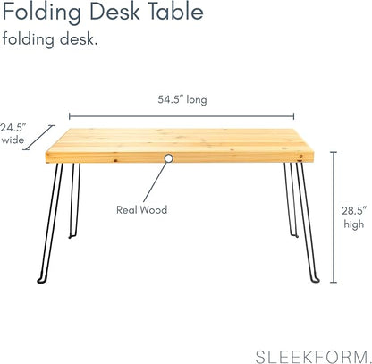 Sleekform Wooden Folding Desk - Small Folding Table Portable with Collapsible Hairpin Legs - Wood Foldable Desks for Small Spaces - Space Saving Portable Computer Desk - Birch