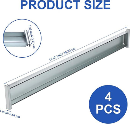 4 Pack Front-to-Back File Drawer Rails for Hanging File Cabinet Drawer Inside Bar Rails Cabinet Parts (Silver)