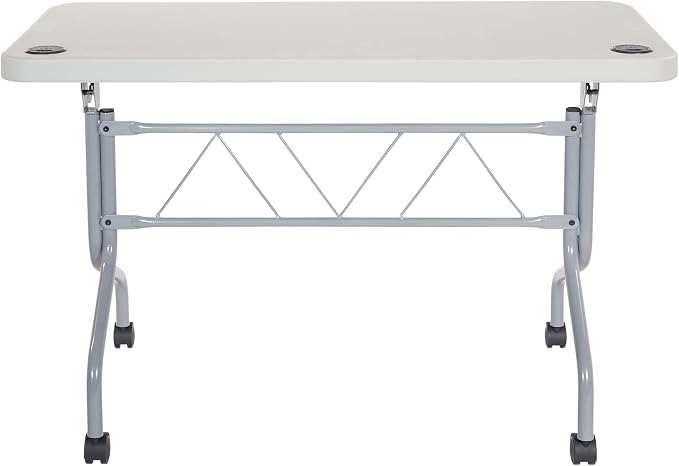 Office Star Resin Multipurpose Flip Training Table with Locking Casters for Home or Office, 4 Feet Light Gray