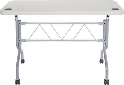 Office Star Resin Multipurpose Flip Training Table with Locking Casters for Home or Office, 4 Feet Light Gray