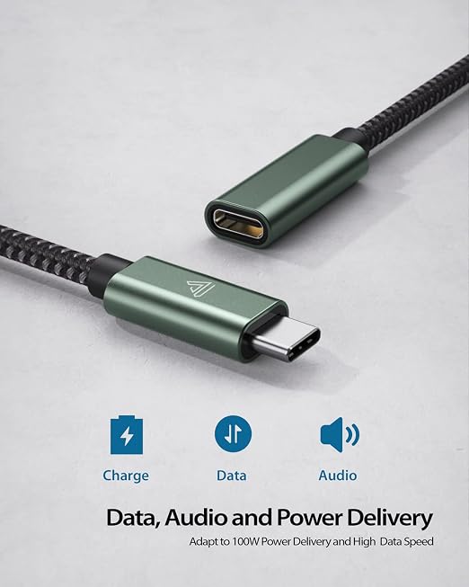Faracent USB Type C Extension Cable, (6Ft/1.8m) USB 3.2 Male to Female Extender Braided Data Cord for MacBook Air M4/ M4 Pro, iPad Pro, Surface, Dell XPS Surface Book Blackish Green