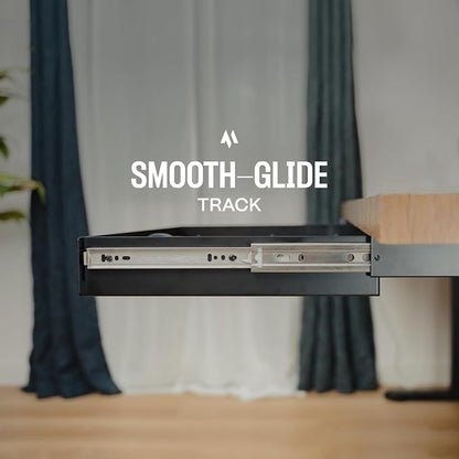 Under Desk Drawer Slide Out Attachment - Carbon Steel Undermount Table Drawer with Cable Management, Pull Out Add-On Storage for Office & Standing Desks (21.5" x 14" x 2.8")